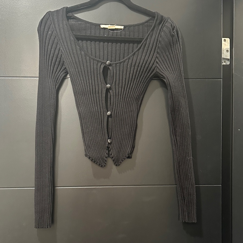 Kimchi Blue Black Ribbed Button-Down sweater